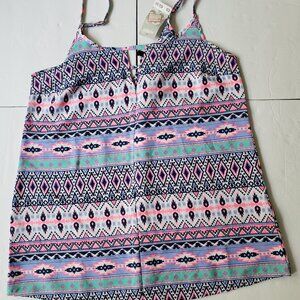 Pep & Co Tribal Aztec Print Strappy Sleeveless Keyhole Tank Top